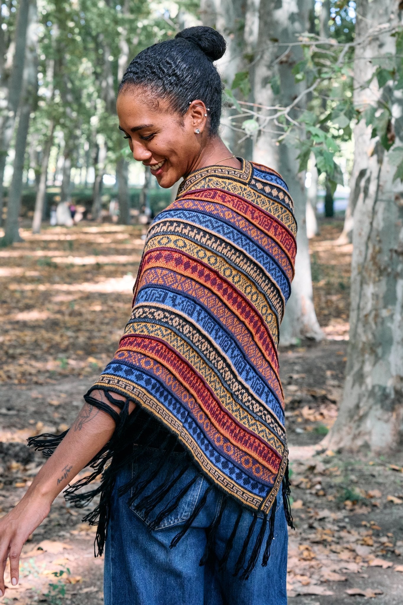 Handwoven Peruvian Rainbow Alpaca Poncho