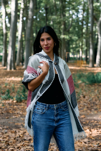 Handwoven Peruvian Wool Hooded Poncho Shawl